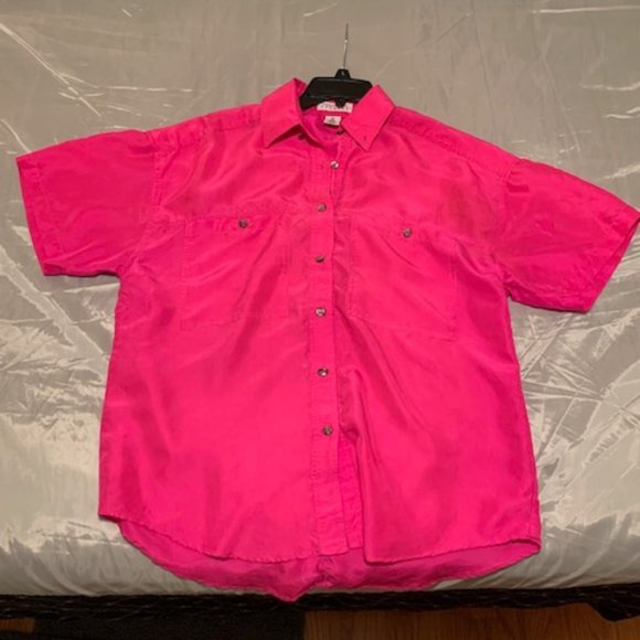 Express Fuchsia 100% Silk Button Down Shirt - Picture 7 of 9